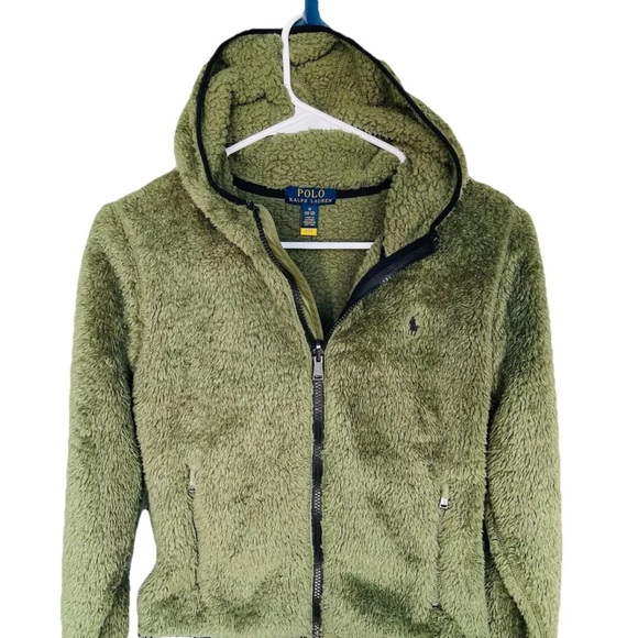 NWT-Polo Ralph Lauren full zip fleece kids size medium 10-12 olive - Picture 2 of 7